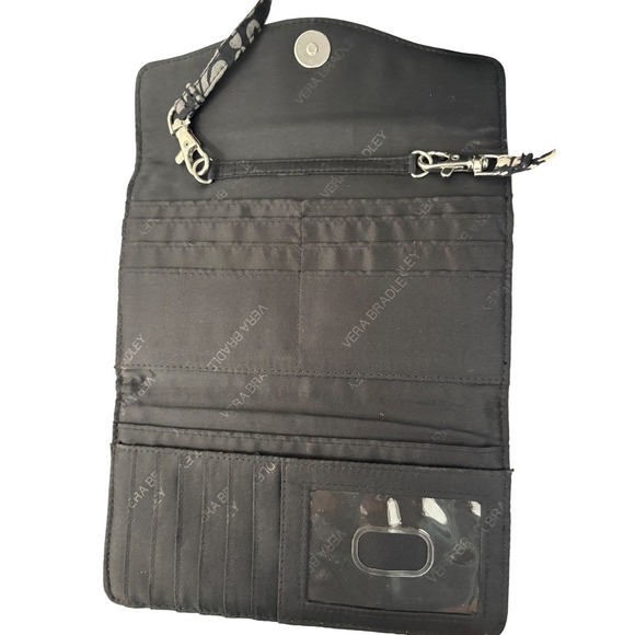 Vera Bradley Black Yellow Floral Quilted Wallet Crossbody Bag Wristlet - Picture 5 of 8